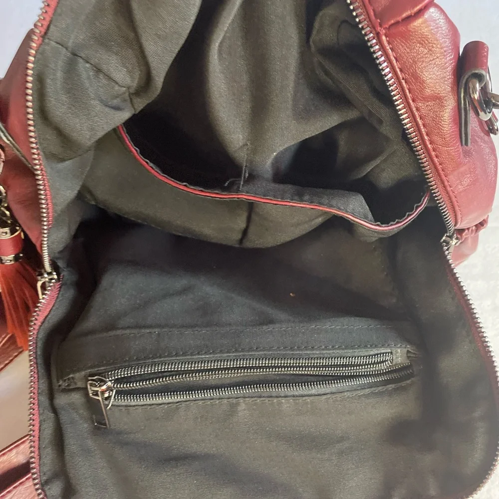🛑SOLD🛑SOLD🛑Burgundy Faux Leather Women's Bag Backpack Shoulder Strap Inner - Picture 6 of 8
